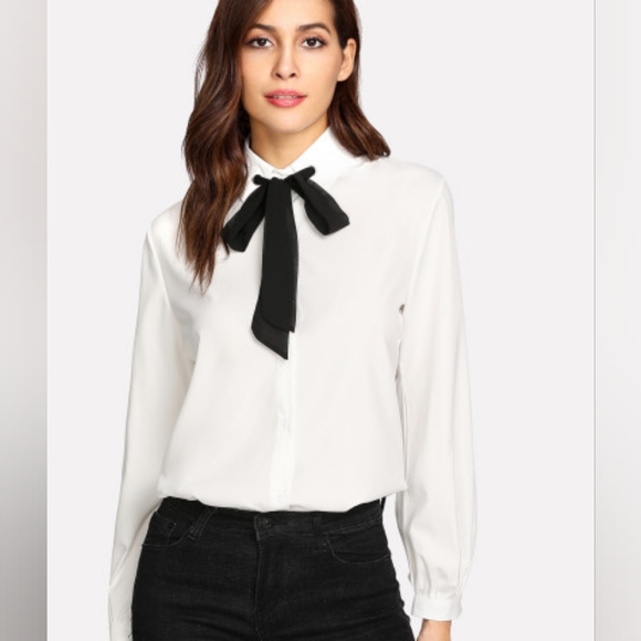 H&M White Blouse with Black Bow - Picture 1 of 5
